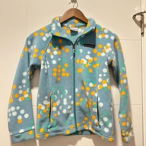 Columbia Light Blue Fleece Jacket with Colorful Dots